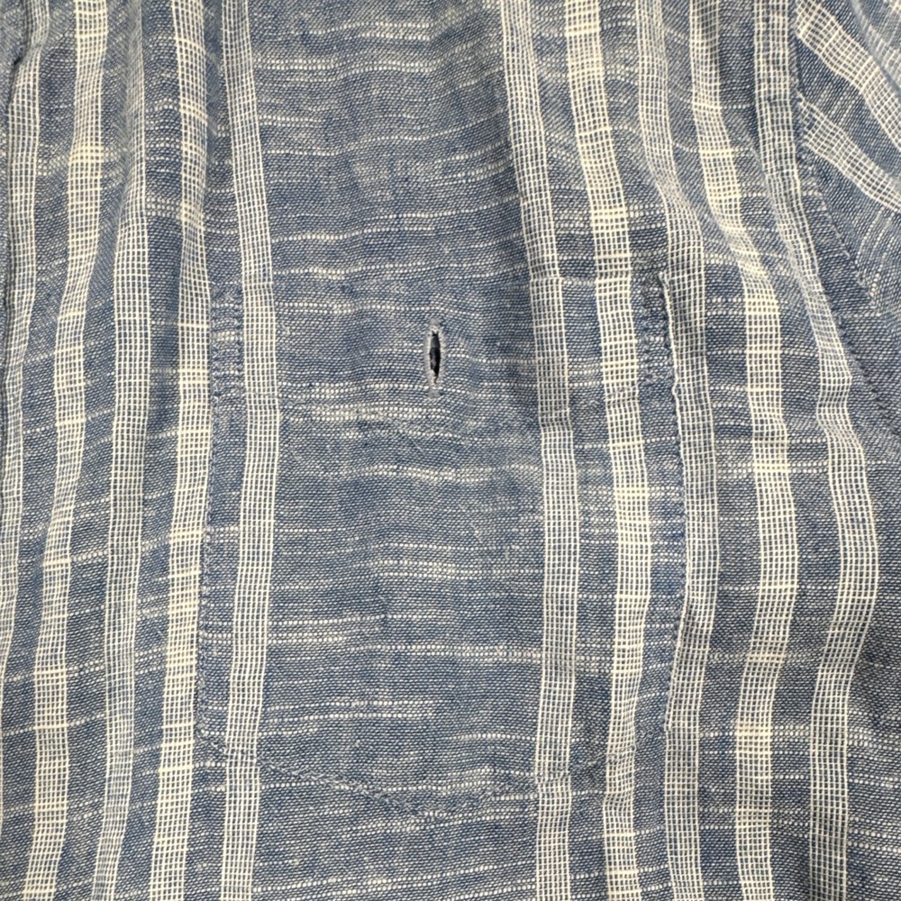 Weatherproof Vintage Men's L Regular Linen/Cotton Woven Blue Stripe SS Button-Up - Picture 3 of 7